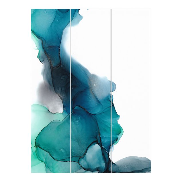 Panneaux coulissants abstraits Gouttes d'Océan Tourquoise avec Or
