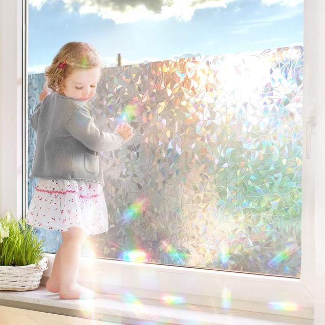Déco chambre bébé Film adhésif pour fenêtre effet arc-en-ciel 3D avec adhérence statique