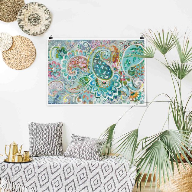 Tableau dessins Paisley with flowers