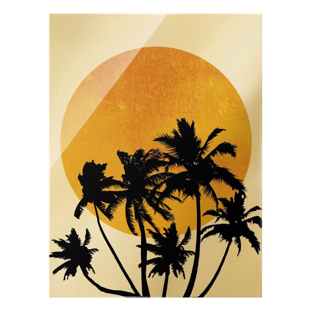 Tableaux moderne Palmiers devant un soleil doré