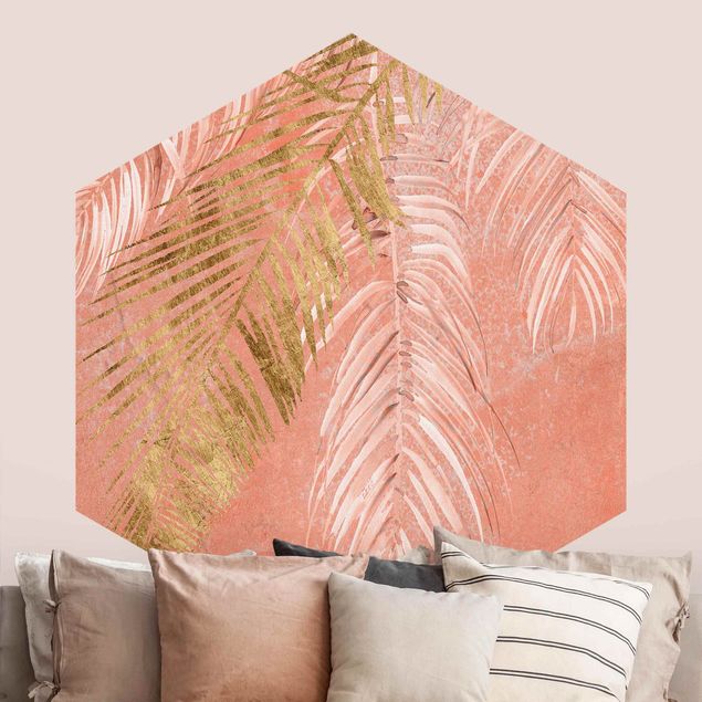 Papiers peints modernes Frvagues de palmier en rose et or I
