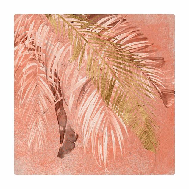 Tapis en liège - Palm Fronds In Pink And Gold II - Carré 1:1