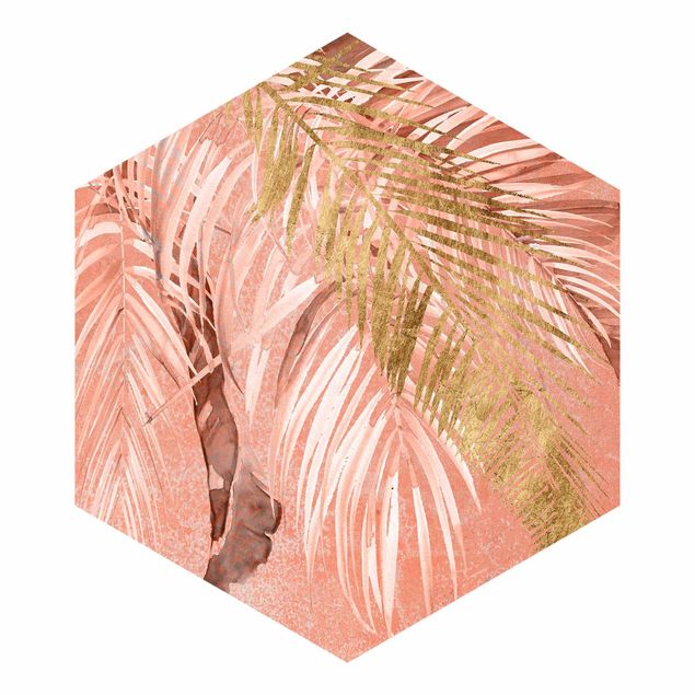 papier peint xxl Feuilles de palmier en rose et or II