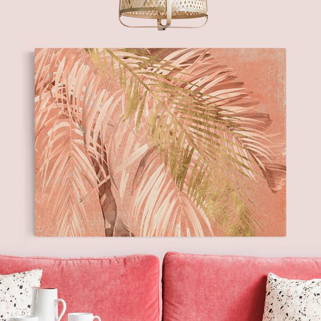 Tableaux modernes Feuilles de palmier en rose et or II