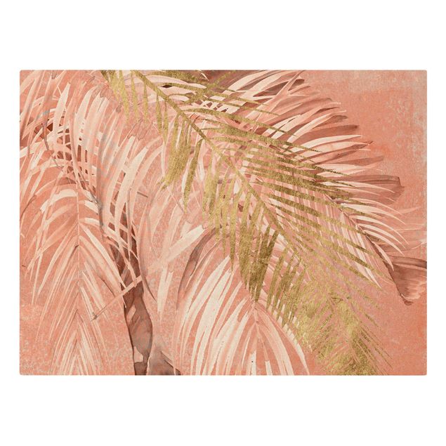 Tableaux orange Feuilles de palmier en rose et or II