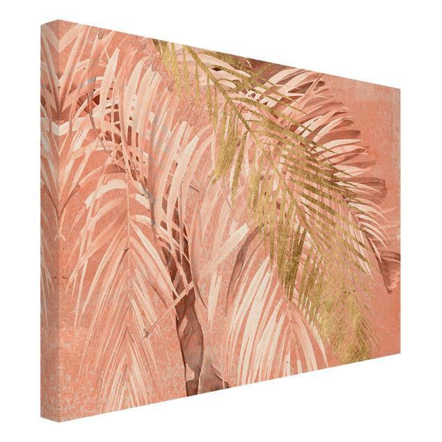 Tableaux Feuilles de palmier en rose et or II