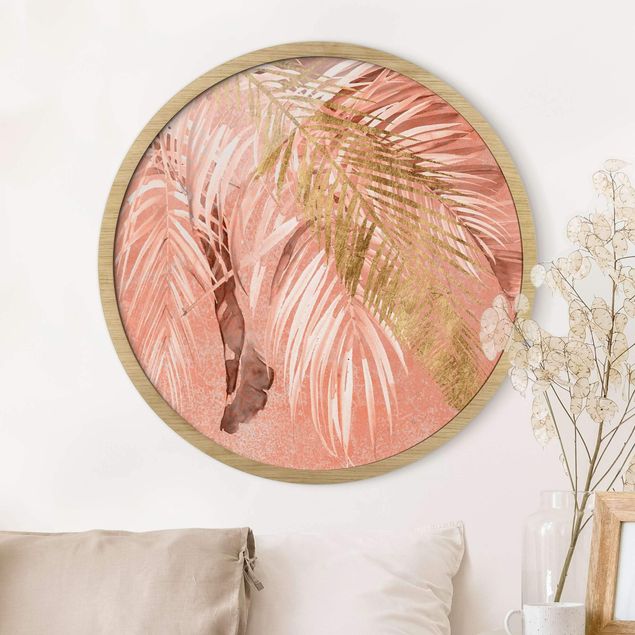 Affiches encadrées fleurs Feuilles de palmier en rose et or II