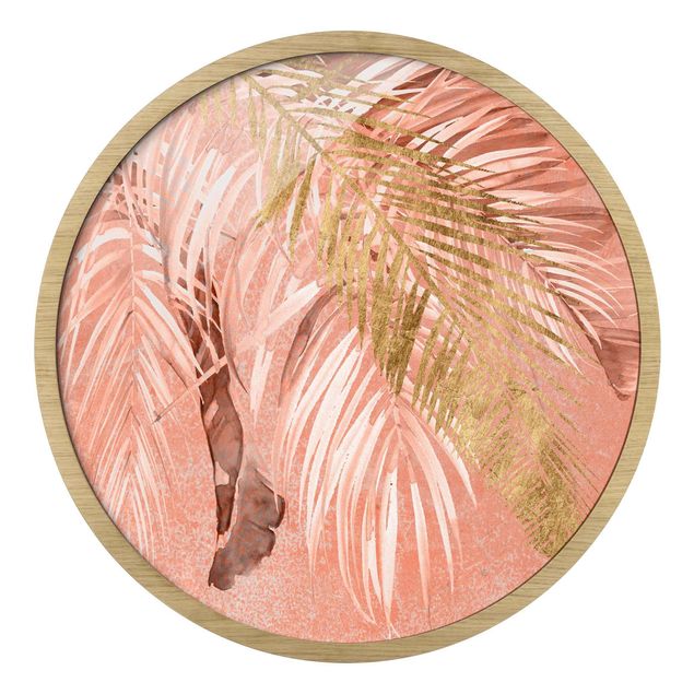 Tableau couleur rose Feuilles de palmier en rose et or II