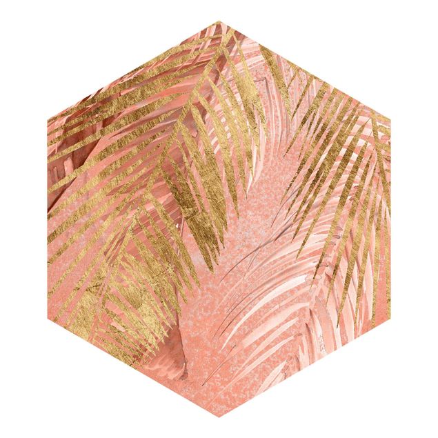 tapisserie panoramique Feuilles de palmier en rose et or III