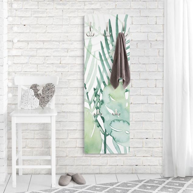 Porte-manteaux muraux verts Feuilles de palmier à l'aquarelle I