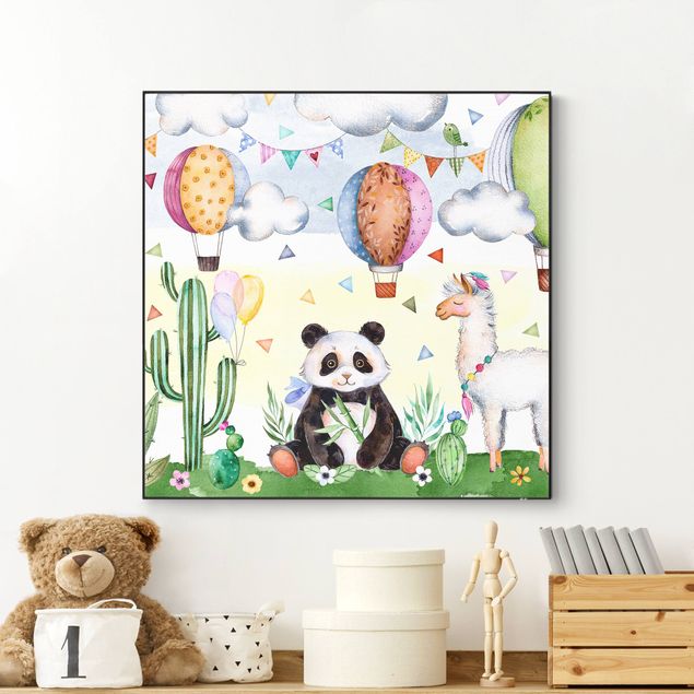 Décoration chambre bébé Panda et lama aquarelle