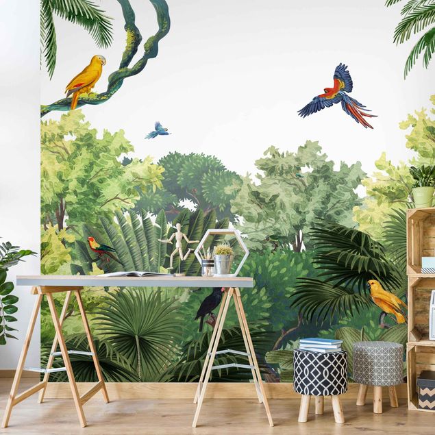 Papier peint oiseaux Parade de perroquets dans la jungle