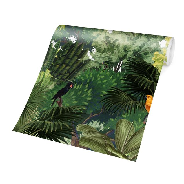 Papier peint forêt Parade de perroquets dans la jungle