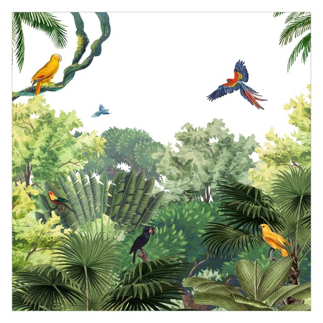Papier peint vert Parade de perroquets dans la jungle