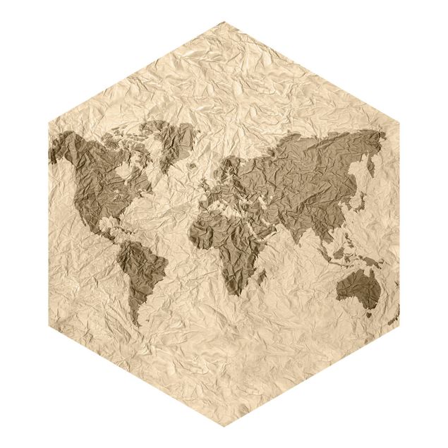 tapisserie panoramique Carte du Monde en Papier Beige Marron