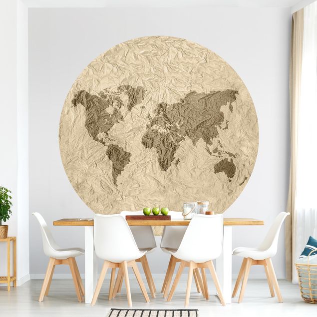 Papier peint moderne Carte du Monde en Papier Beige Marron