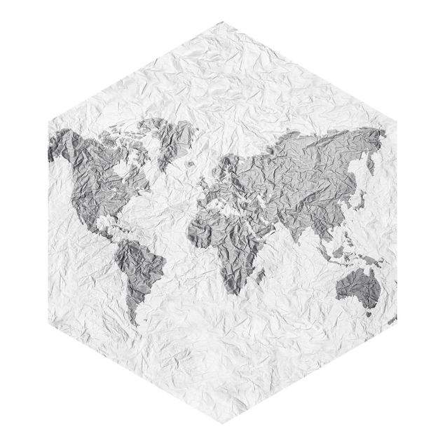 tapisserie panoramique Carte du Monde en Papier Blanc Gris