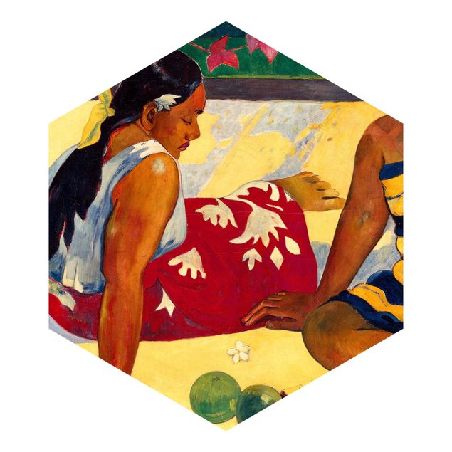 Papiers peints rouges Paul Gauguin - Parau Api (Deux femmes de Tahiti)