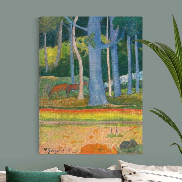 Tableau paysage Paul Gauguin - Paysage avec des troncs d'arbres bleus
