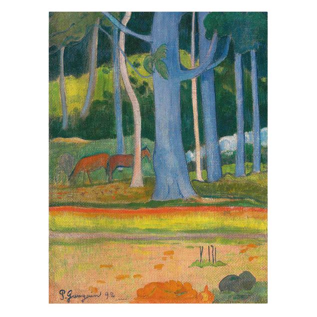 Tableau artistique Paul Gauguin - Paysage avec des troncs d'arbres bleus