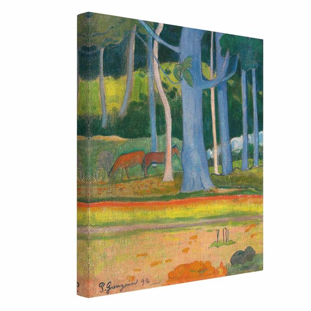 Tableau moderne Paul Gauguin - Paysage avec des troncs d'arbres bleus
