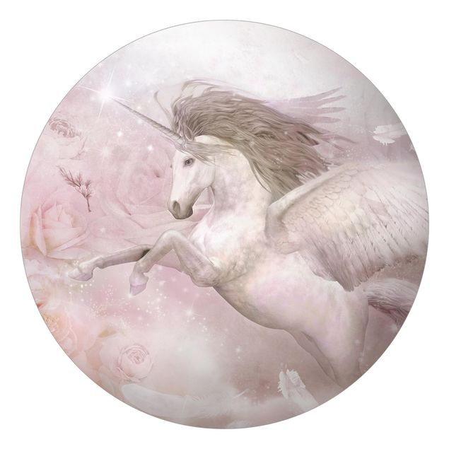 tapisserie panoramique Pegasus Unicorn With Roses