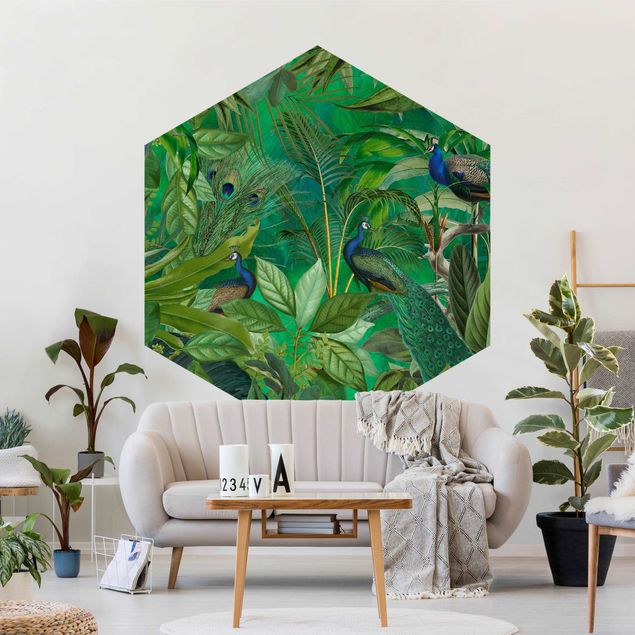 Papier peint moderne Paons dans la jungle