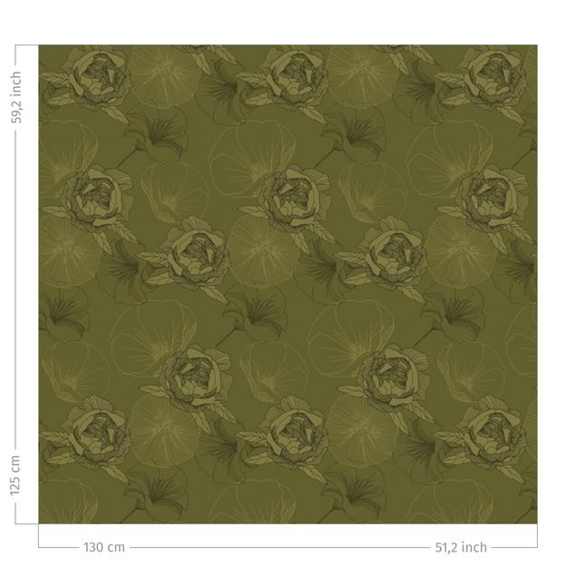 rideaux modernes Peonies And Poppies - Olive Green