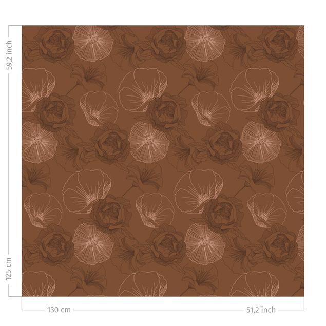 rideaux salon moderne Peonies And Poppies - Fawn Brown
