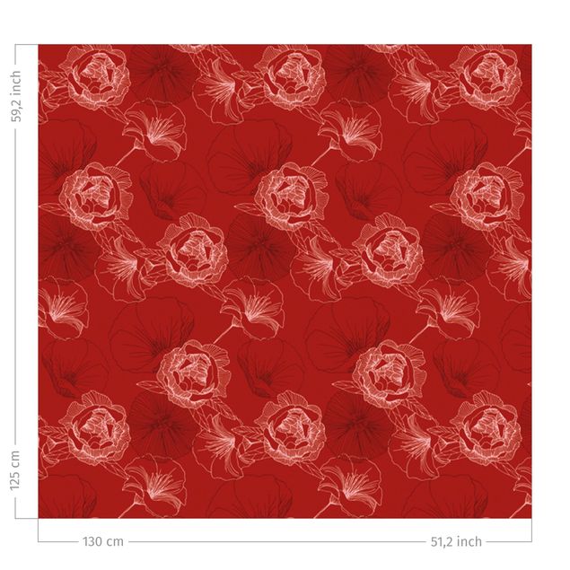rideaux modernes Peonies And Poppies - Red