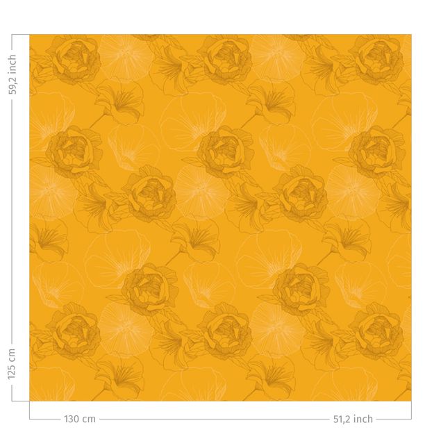 rideaux modernes Peonies And Poppies - Warm Yellow