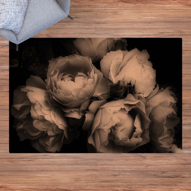 tapis contemporain Peonies On Black Shabby Black And White