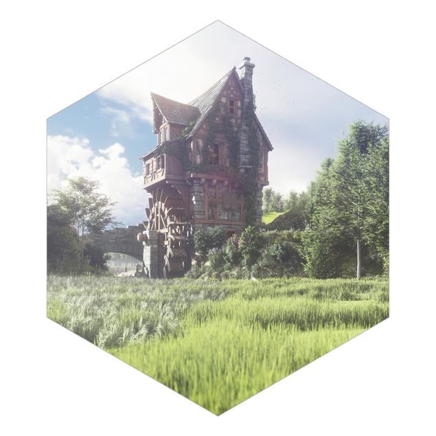 Papier peint panoramique hexagonal autocollant - Fantasy Mill