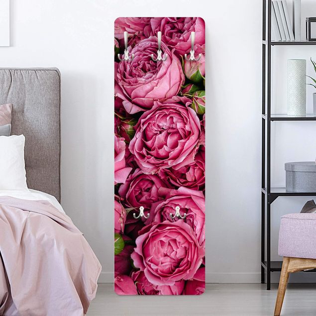 Porte-manteaux muraux avec fleurs Pivoines roses