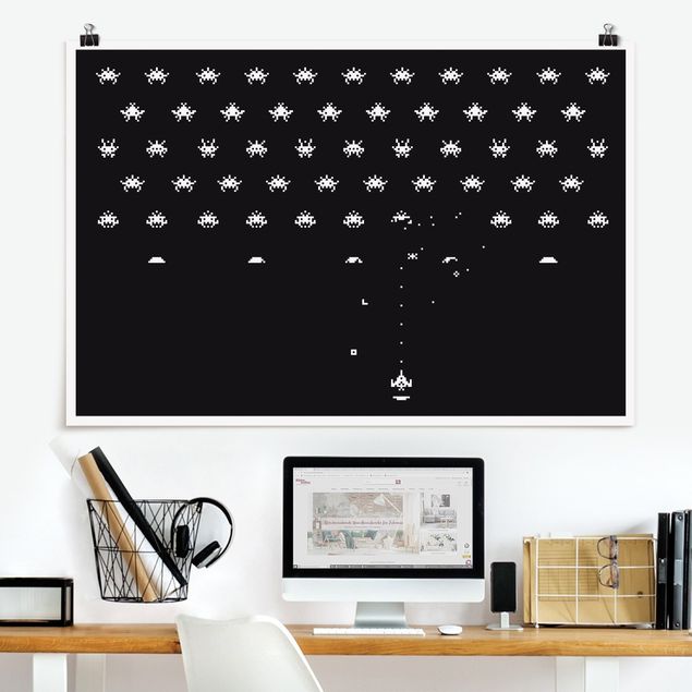 Posters en noir et blanc Pixel Classical Retro Game On Black
