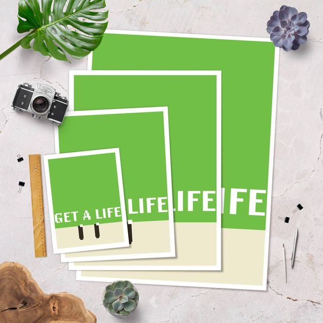 Poster reproduction - Pixel Text Get A Life In Green