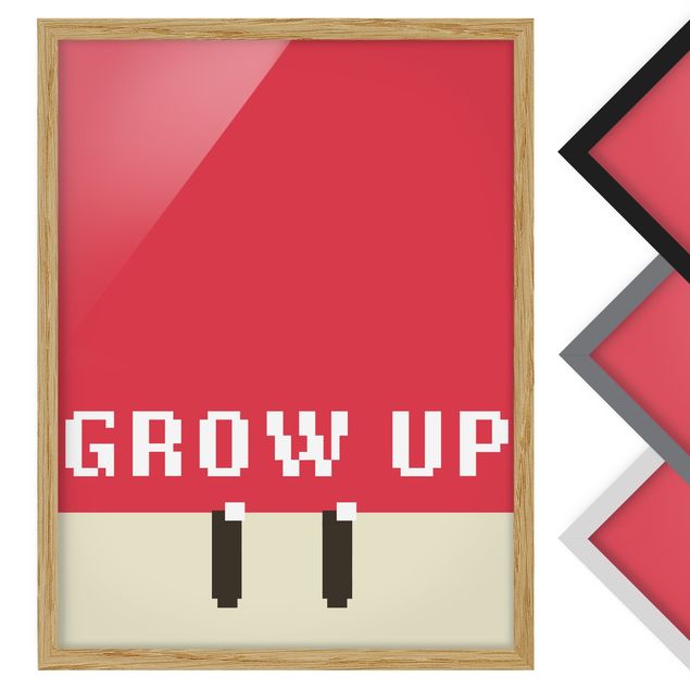 Tableau encadré Pixel Text Grow Up In Red