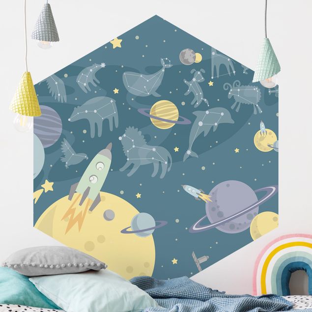 Déco chambre enfant Planètes avec zodiaque et missiles