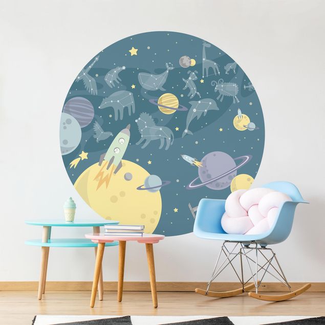 Déco chambre bébé Planètes avec zodiaque et missiles