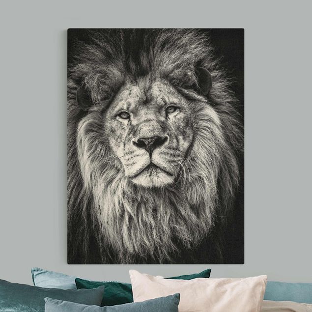 Toile de lion Portrait Lion Noir Et Blanc