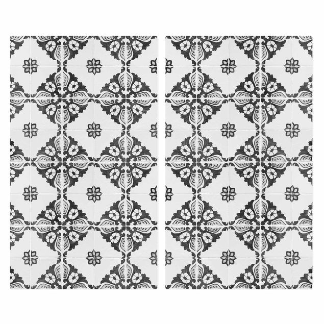 Cache plaques de cuisson - Portuguese Vintage Ceramic Tiles - Sintra Black And White