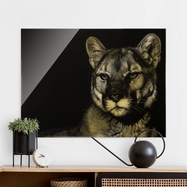 Tableau en verre - Puma On Black - Format paysage