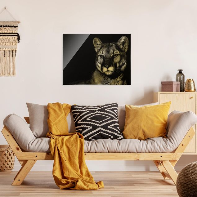Tableau animaux Puma Sur Noir