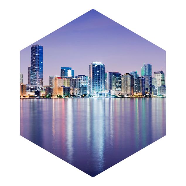 Papier peint hexagonal autocollant avec dessins - Purple Miami Beach