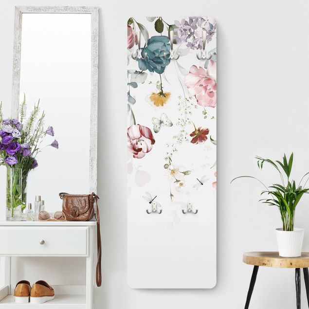 Porte-manteaux muraux avec fleurs Tendril Flowers with Butterflies Watercolour