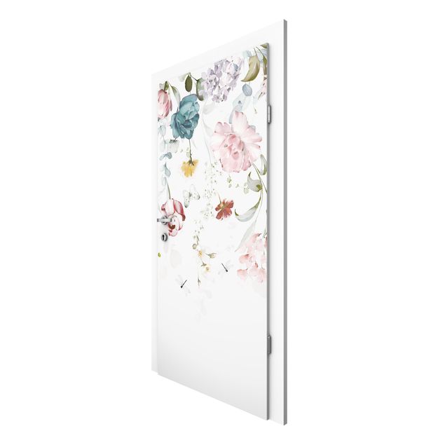 Papiers peints pour portes fleurs Fleurs grimpantes avec papillons aquarelle