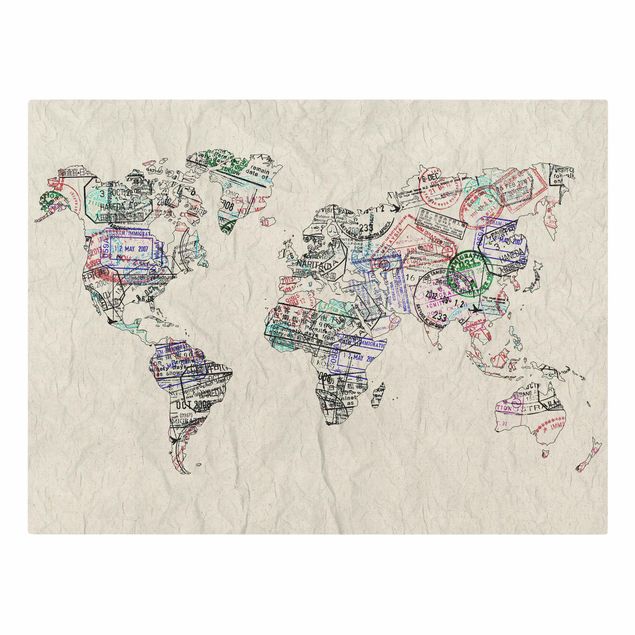Tableaux Silhouette urbaine de Passeport Carte du Monde