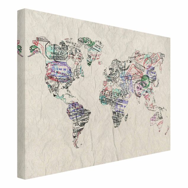Tableaux toile Silhouette urbaine de Passeport Carte du Monde