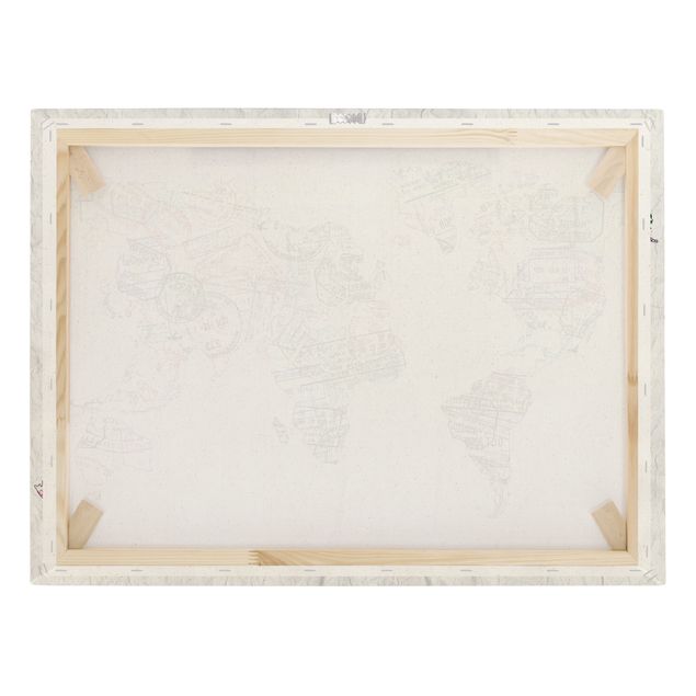 Tableau sur toile naturel - Passport Stamp World Map - Format paysage 4:3