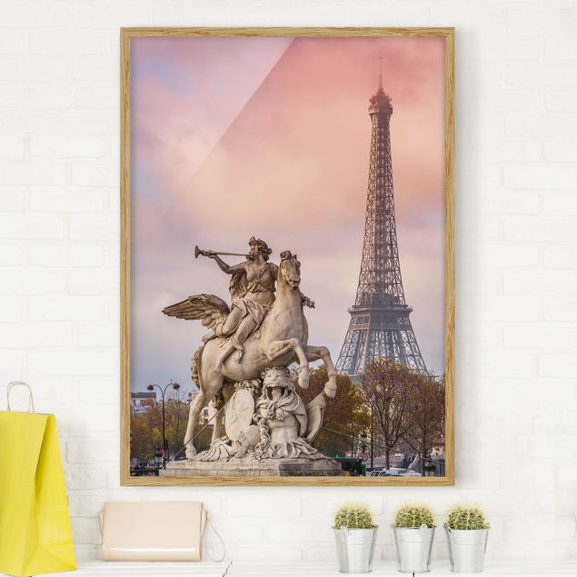 Tableau Paris Statue de cavalier devant la Tour Eiffel